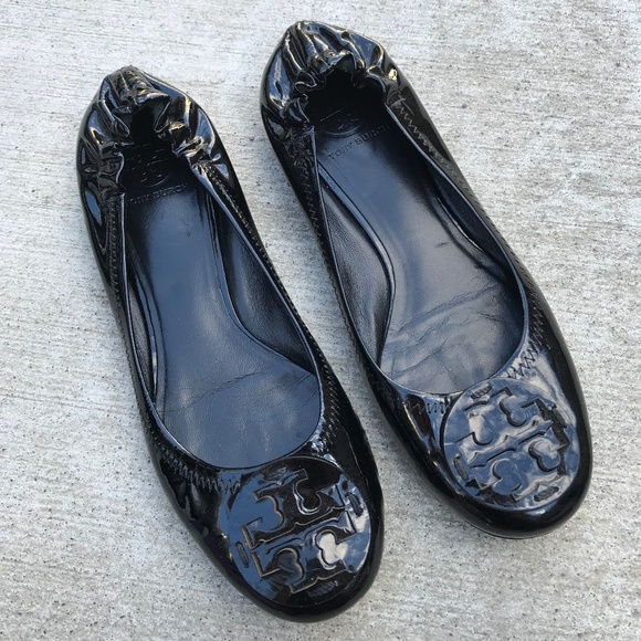 Tory Burch Shoes - TORY BURCH Reva Black Patent Leather Ballet Flats